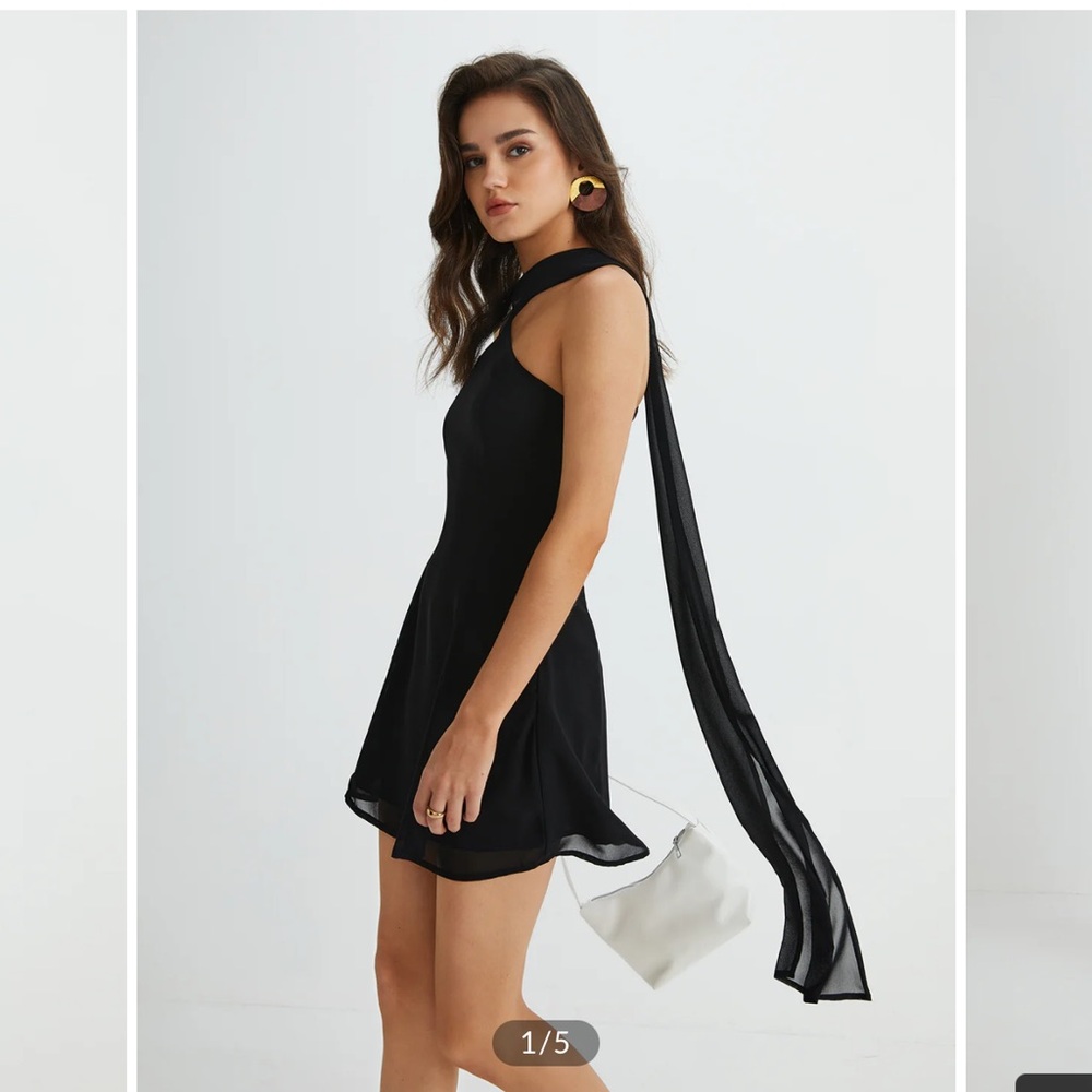 Black Asymmetrical Cutaway Shoulder Short Dress
